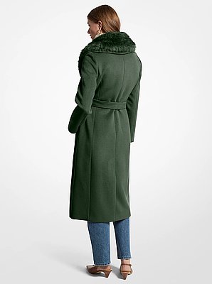 Manteau en m&eacute;lange de laine bord&eacute; de fausse fourrure