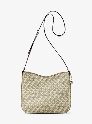 Nayla Medium Metallic Signature Logo Messenger Bag in PALE GOLD | Michael Kors image number 0