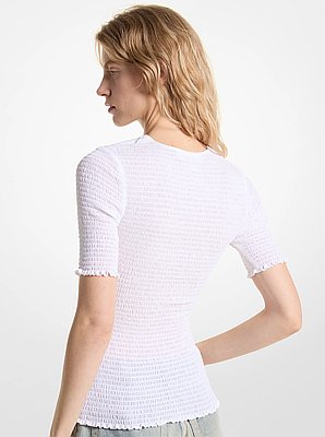 Shirt van cr&ecirc;pe georgette met smokwerk