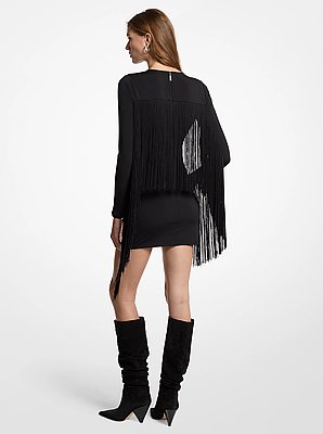 Vestido de jersey mate con flecos