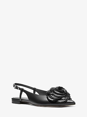 Chaussure plate Elodie en cuir travaill&eacute; avec bride arri&egrave;re