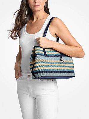 Avalon Medium Striped Woven Tote Bag