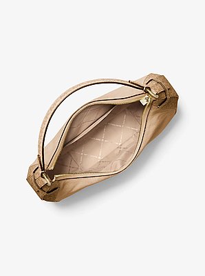 Grand sac &agrave; bandouli&egrave;re croissant Preston en daim &agrave; logo