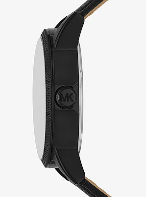 Oversized Hutton Black-Tone and Leather Watch