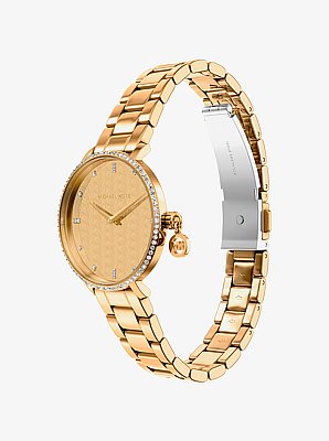 Mini montre Pyper dor&eacute;e &agrave; pierres pav&eacute;es