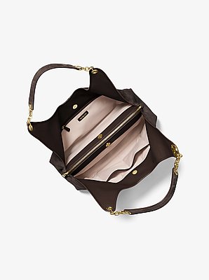 Ellie Large Suede Shoulder Bag in CHOCOLATE | Michael Kors image number 1