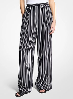 Striped Silk Crepe De Chine Pajama Pants