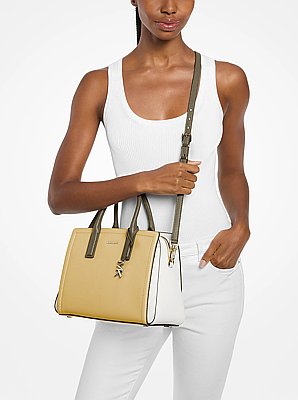 Laila Medium Color-Block Pebbled Leather Satchel