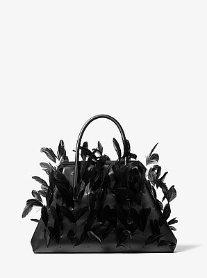 Sofia Large Hand-Embroidered Feather Leather Frame Satchel