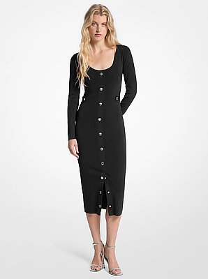 Vestido midi de viscosa el&aacute;stica acanalada