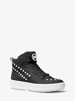 Zapatilla Emmett de corte alto de piel a rayas con tachuelas