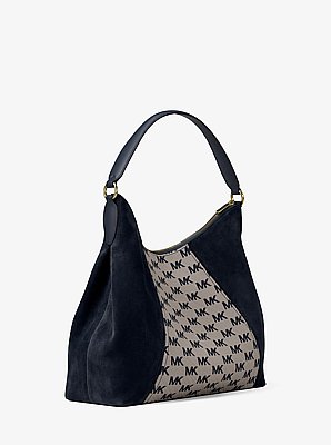 Wandelbare Schultertasche Sienna Large aus Jacquard mit Logomuster und Wildleder