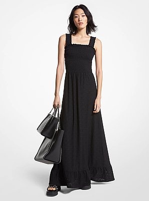 Vestido Paisley de tejido fruncido con ojales deshilados