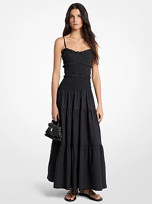 Smocked Cotton Poplin Maxi Dress