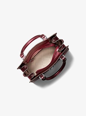 Bolso satchel Landon peque&ntilde;o con acabado metalizado y logotipo exclusivo