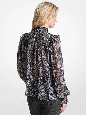 Metallic Paisley Print Georgette Blouse
