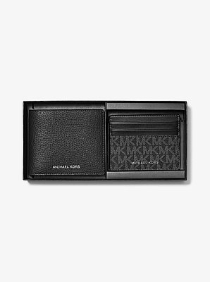 Pebbled Leather Billfold Wallet and Signature Logo Card Case Gift Set