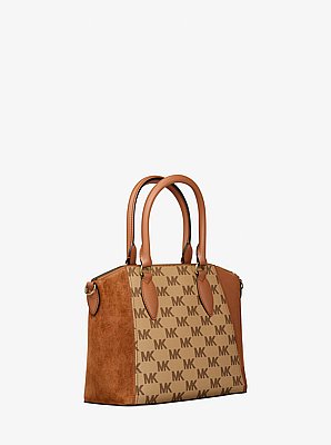 Sienna Small Logo Jacquard and Leather Satchel