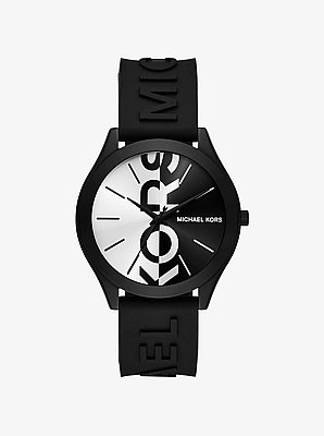 Oversized Aspyn Stainless Steel and Silicone Strap Watch
