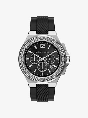 Reloj Lennox oversize con incrustaciones en tono plata y silicona