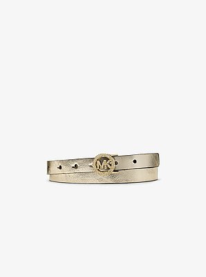 Metallic Leather Pav&eacute; Logo Belt