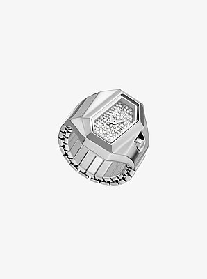 Suri Pav&eacute; Silver-Tone Ring Watch