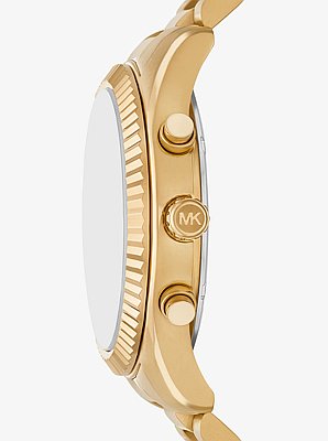 Ensemble-cadeau montre Lexington surdimensionn&eacute;e de ton or et porte-cartes en cuir gaufr&eacute; &agrave; motif de crocodile