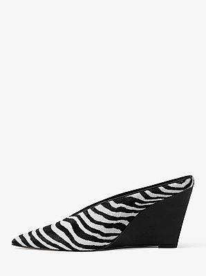 Xandra Zebra Print Calf Hair Wedge Mule