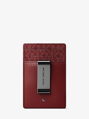 Hudson Pebbled Leather and Signature Logo Money Clip Card Case