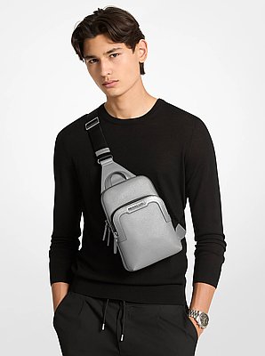 Bolso cruzado Hudson de piel granulada con doble cremallera