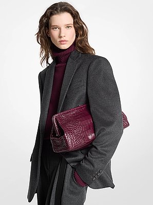 Angelica Large Crocodile Embossed Leather Frame Clutch