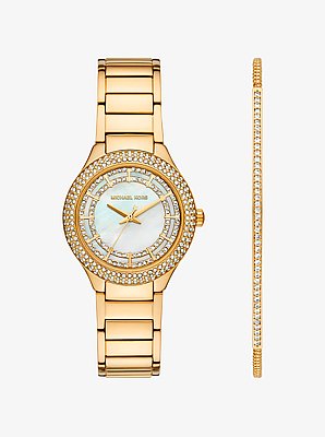 Mini Sylvia Pav&eacute; Gold-Tone Watch and Bracelet Gift Set