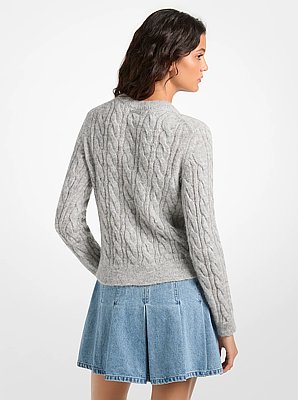 Cable Knit Nylon and Alpaca Blend Sweater