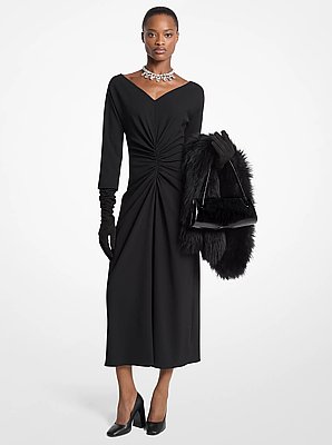 Stretch Wool Crepe Ruched Dress