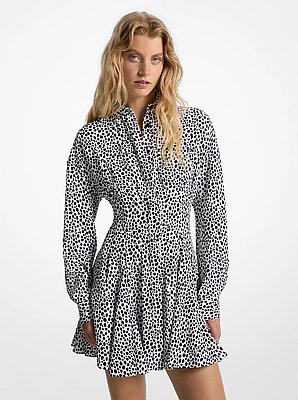 Cheetah Print Crepe Pleated Shirtdress