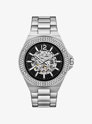 Oversized Lennox Pav&eacute; Silver-Tone Watch