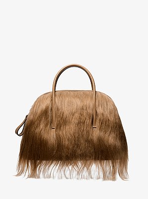 Bolso satchel Kaitlin grande abovedado en piel de oveja de pelo largo