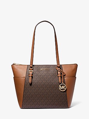 Charlotte Large Logo and Leather Top-Zip Tote Bag