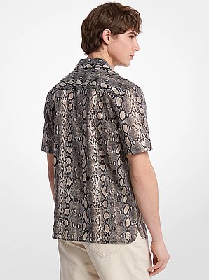Snake Print Cotton Camp Shirt