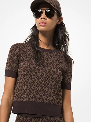 Su&eacute;ter de manga corta de jacquard el&aacute;stico con logotipo