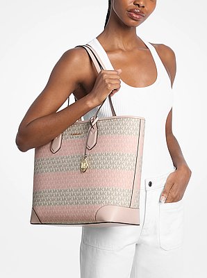 Bolso tote Eva grande a rayas con logotipo exclusivo