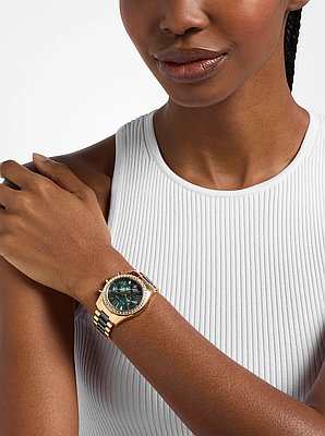 Lexington Pav&eacute; Gold-Tone and Ceramic Watch