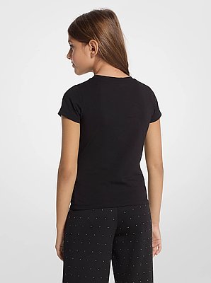 T-Shirt aus Stretch-Baumwolle mit Kristallverzierung