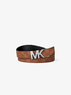 Reversible Logo Embossed Leather Buckle Belt
