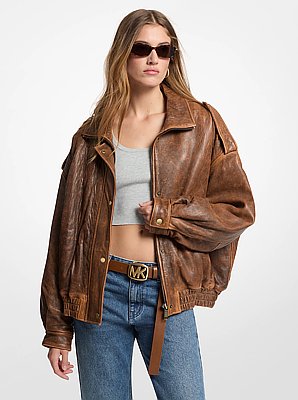 Oversized Burnished Leather Jacket