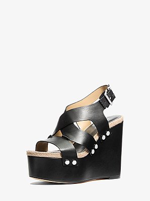 Raven Studded Leather Wedge Sandal