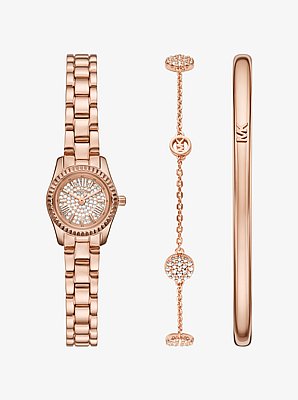 Petite Lexington Pav&eacute; Rose Gold-Tone Watch and Jewelry Gift Set