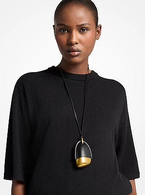 Brushed Brass and Leather Wrapped Pendant Necklace