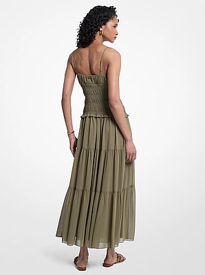 Smocked Georgette Maxi Dress
