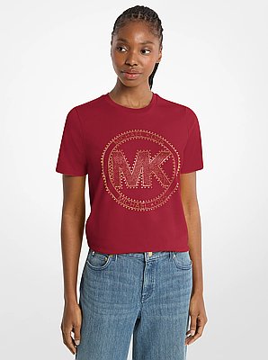 Camiseta de punto de algod&oacute;n org&aacute;nico con logotipo con tachuelas